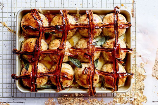 Cheesy Bacon Hot Cross Buns